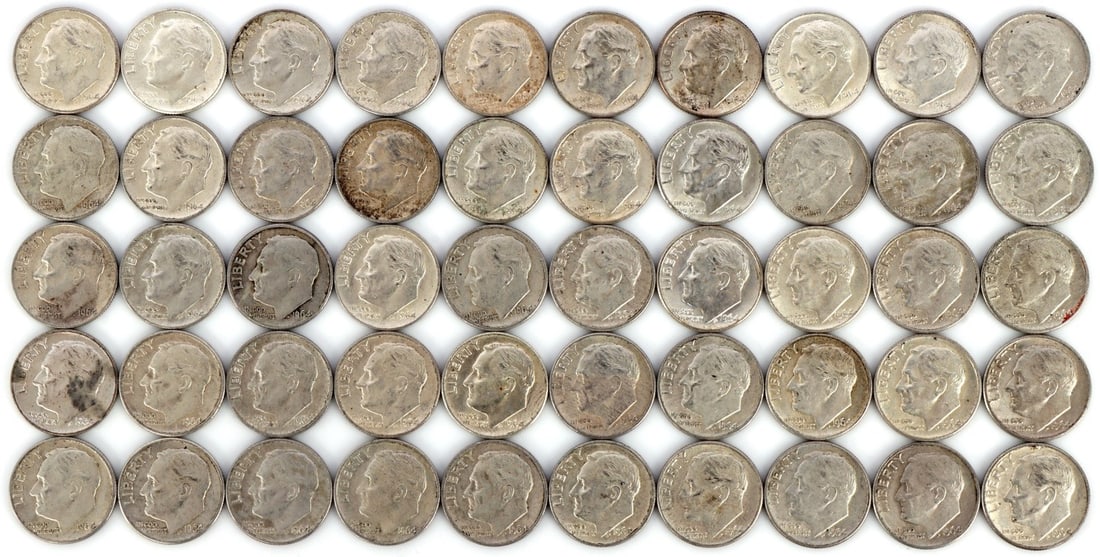 $5 FACE SILVER 1964 ROOSEVELT DIMES (1 of 2)