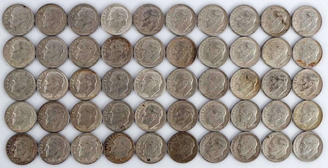 $5 FACE SILVER 1964 ROOSEVELT DIMES (1 of 2)