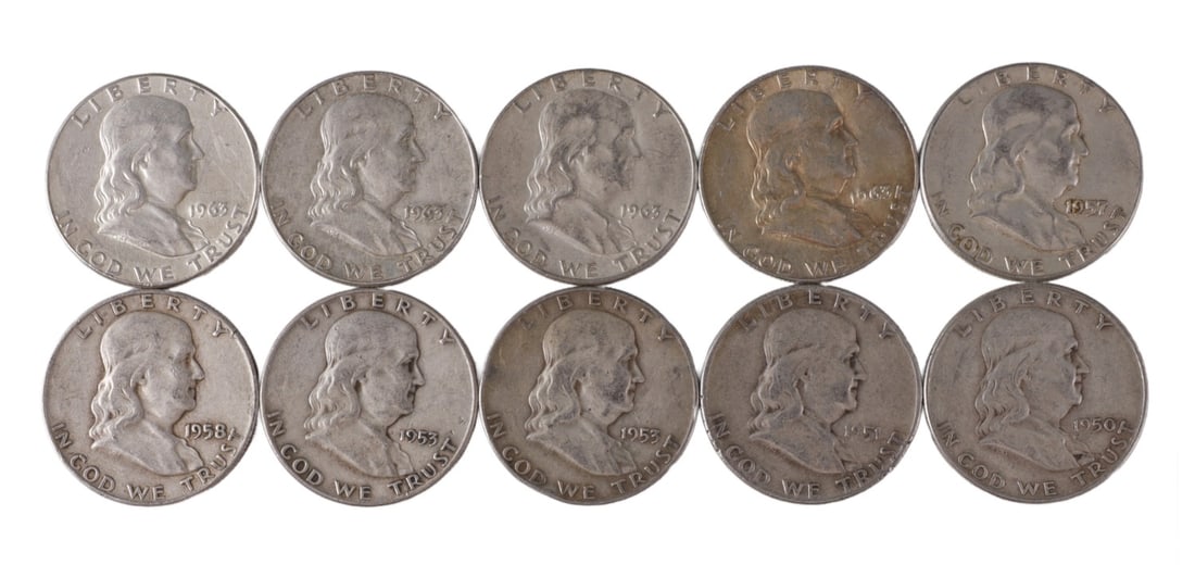 $5 FACE SILVER FRANKLIN HALF DOLLAR COIN LOT (1 of 2)