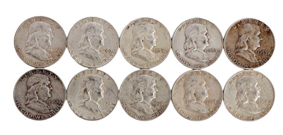 $5 FACE SILVER FRANKLIN HALF DOLLAR COIN LOT (1 of 2)