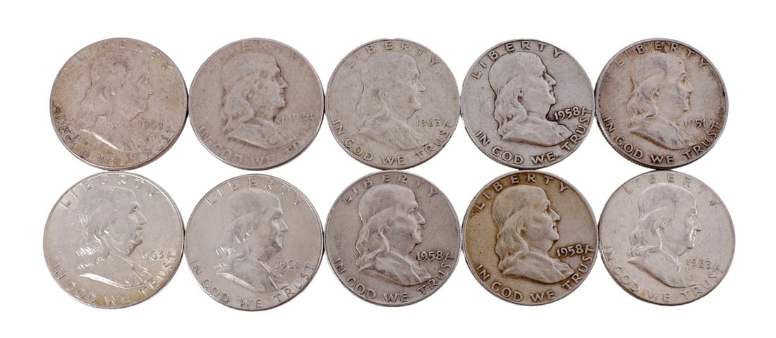 $5 FACE SILVER FRANKLIN HALF DOLLAR COIN LOT (1 of 2)