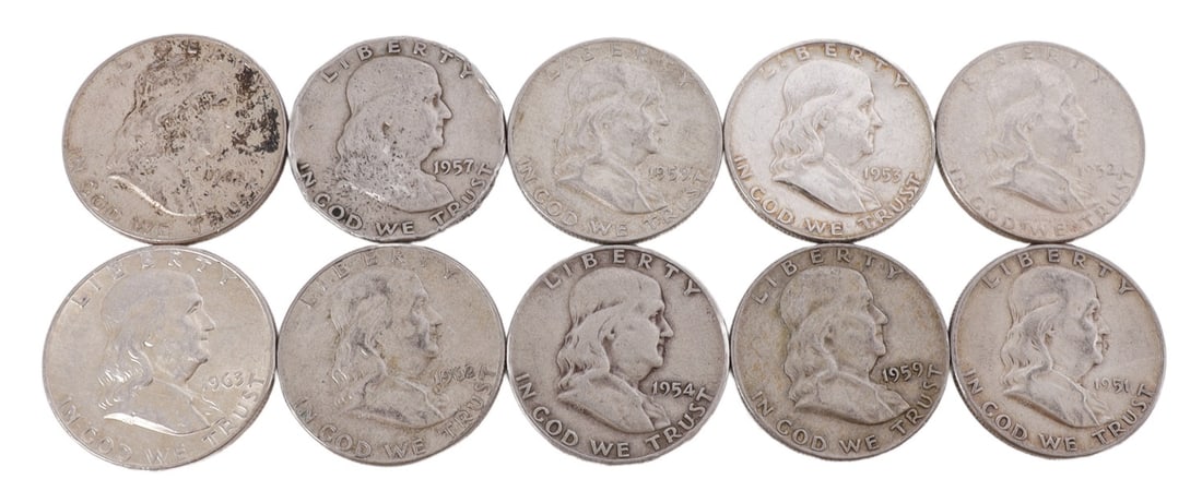 $5 FACE SILVER FRANKLIN HALF DOLLAR COIN LOT (1 of 2)