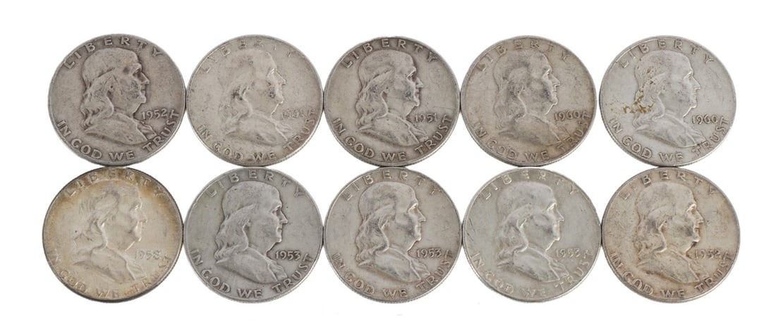 $5 FACE SILVER FRANKLIN HALF DOLLAR COIN LOT (1 of 2)