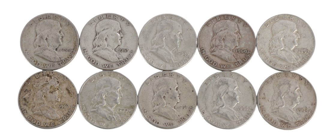 $5 FACE SILVER FRANKLIN HALF DOLLAR COIN LOT (1 of 2)