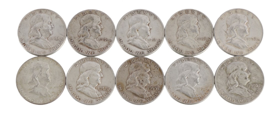 $5 FACE SILVER FRANKLIN HALF DOLLAR COIN LOT (1 of 2)