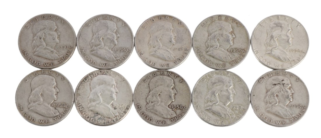 $5 FACE SILVER FRANKLIN HALF DOLLAR COIN LOT (1 of 2)