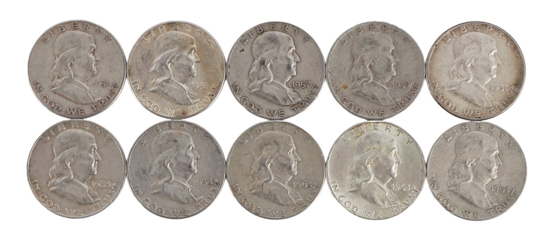 $5 FACE SILVER FRANKLIN HALF DOLLAR COIN LOT (1 of 2)