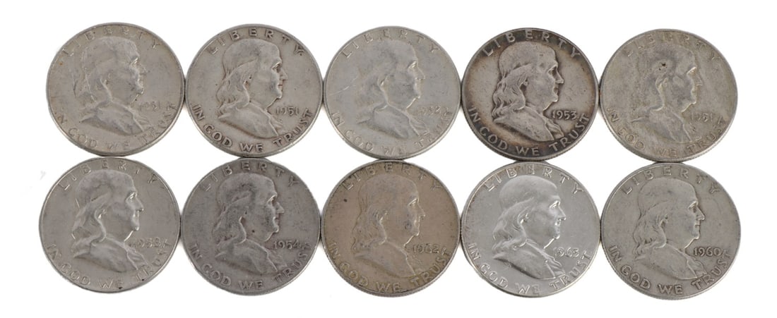 $5 FACE SILVER FRANKLIN HALF DOLLAR COIN LOT (1 of 2)