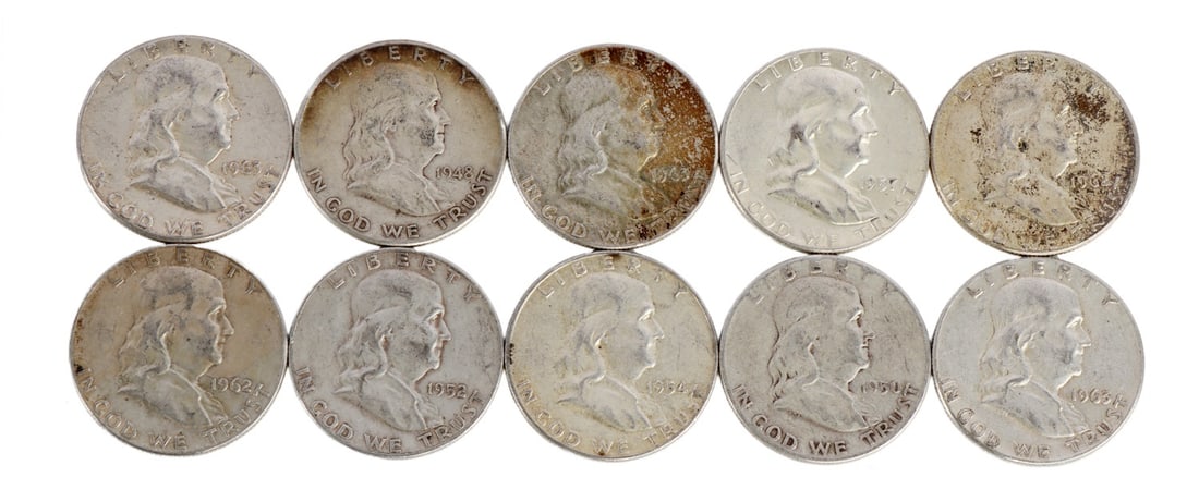 $5 FACE SILVER FRANKLIN HALF DOLLAR COIN LOT 1948 (1 of 2)