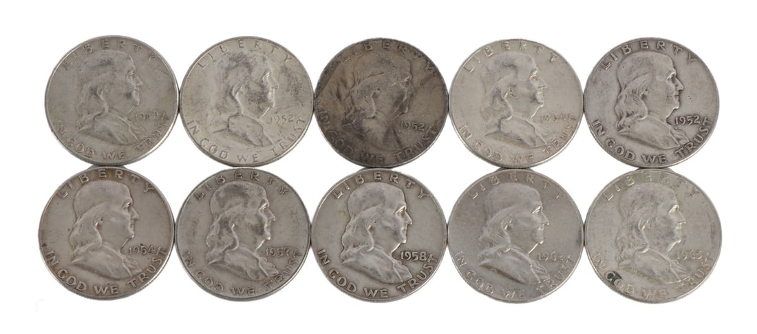 $5 FACE SILVER FRANKLIN HALF DOLLAR COIN LOT 1948 (1 of 2)