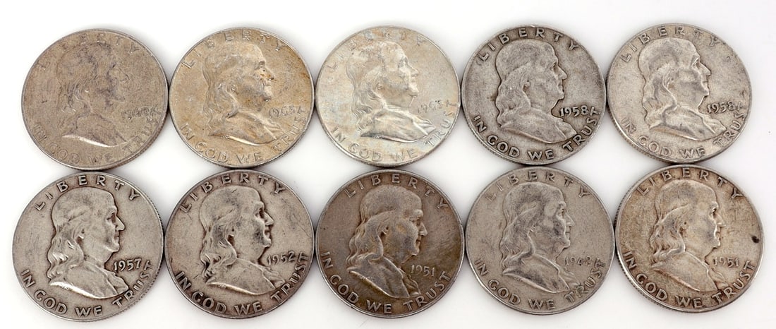 $5 FACE SILVER FRNKLIN HALF DOLLAR COIN LOT (1 of 2)