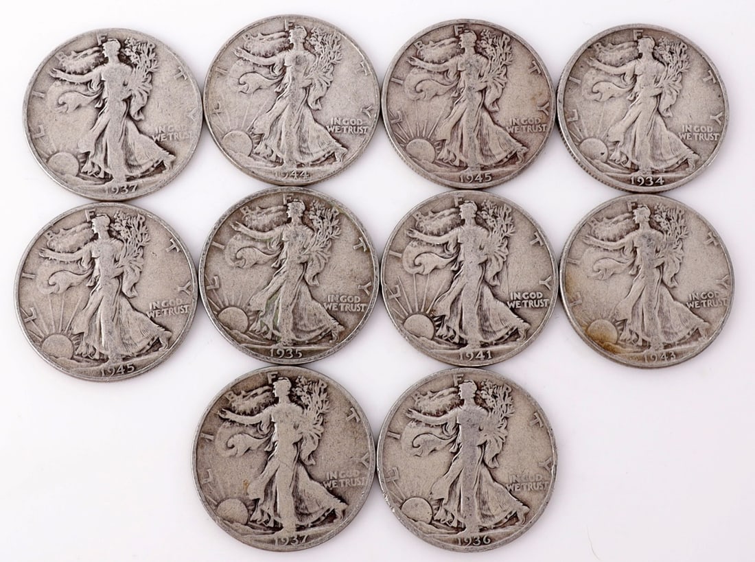 $5 FACE SILVER WALKING LIBERTY HALF DOLLAR COINS (1 of 2)