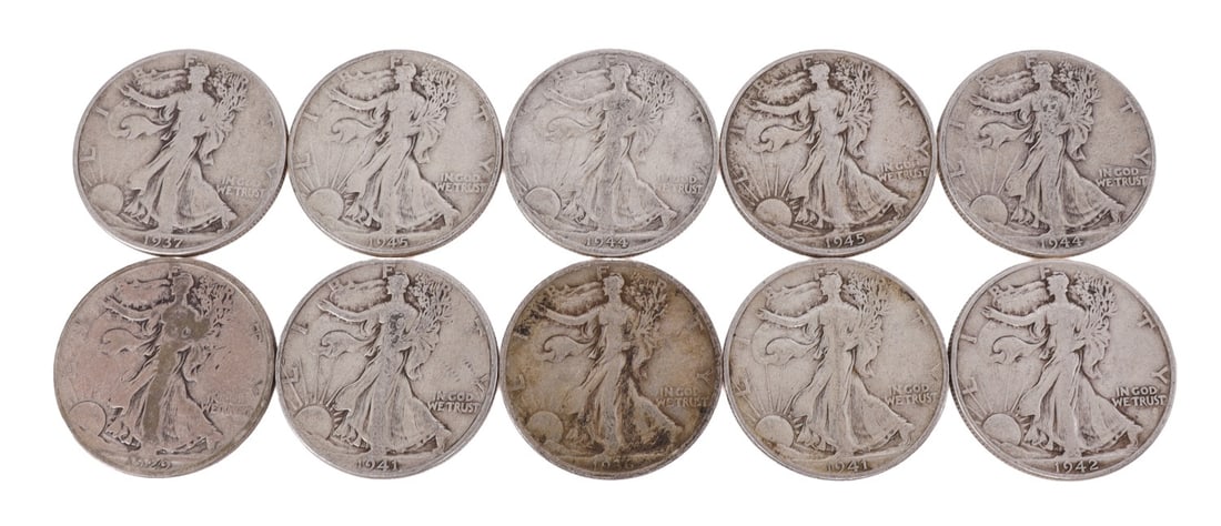 $5 FACE SILVER WALKING LIBERTY HALF DOLLAR COINS (1 of 2)