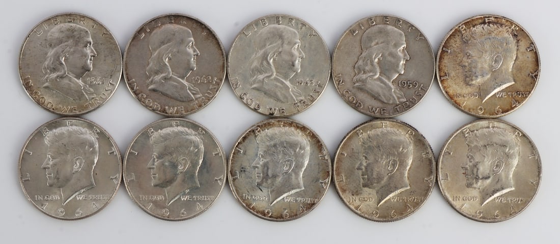 $5 FACE VALUE 90% SILVER HALF DOLLARS HIGH GRADES (1 of 2)