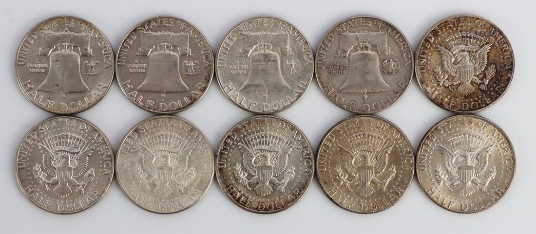 $5 FACE VALUE 90% SILVER HALF DOLLARS HIGH GRADES - 2