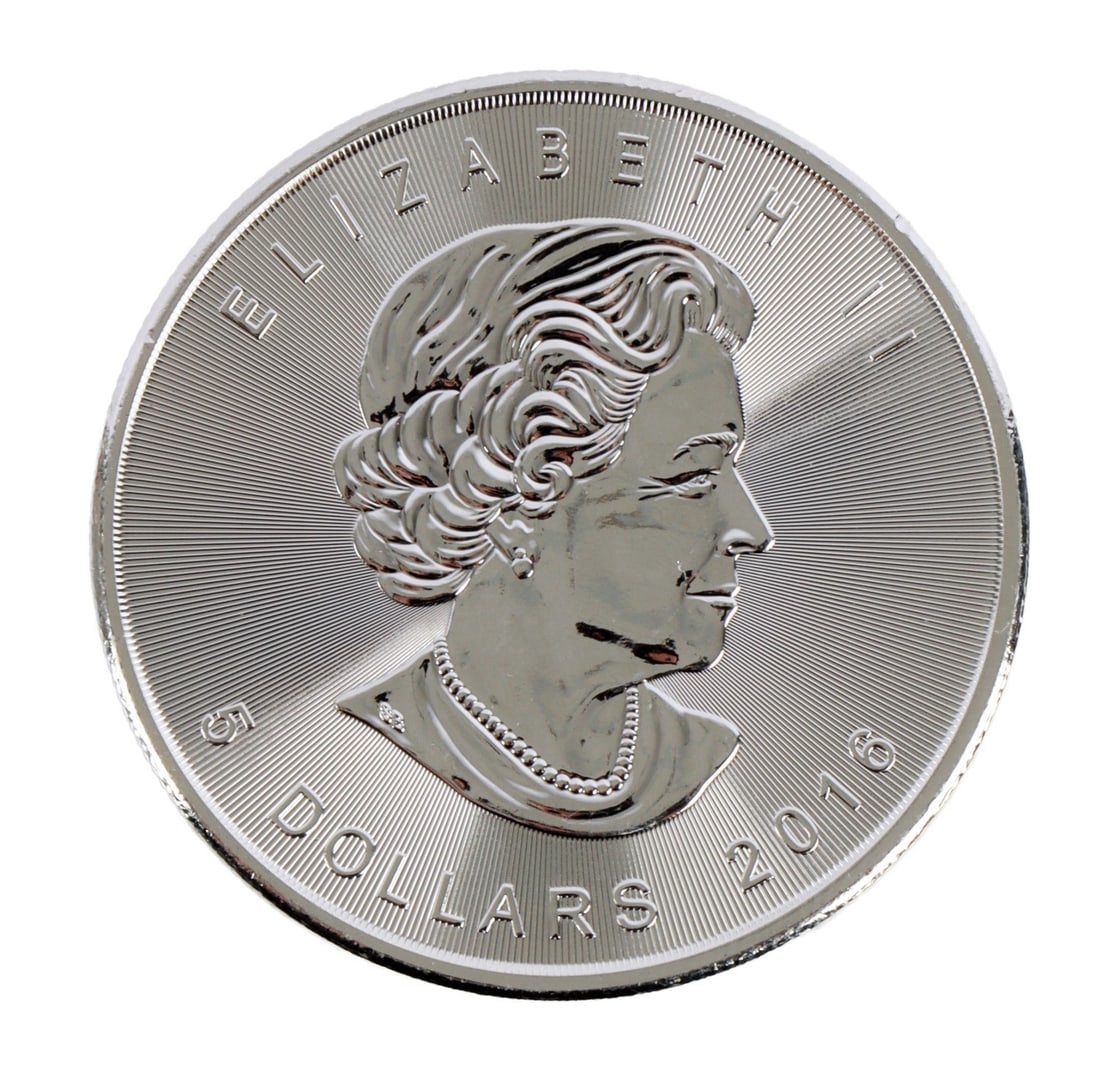 ONE CANADA SILVER MAPLE LEAF COIN 1 OZT .9999 FINE: One 2016 Canadian Silver Maple Leaf 5 dollar coin. Brilliant uncirculated. This lot reserved at melt. || Payment & Shipping: Accounts without purchase history must pay via Zelle, money order, cashier'