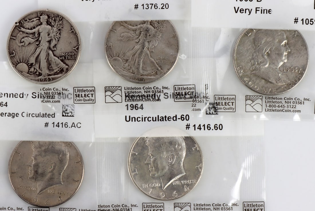 FIVE US 90% SILVER COINS LIBERTY AND KENNEDY (1 of 8)