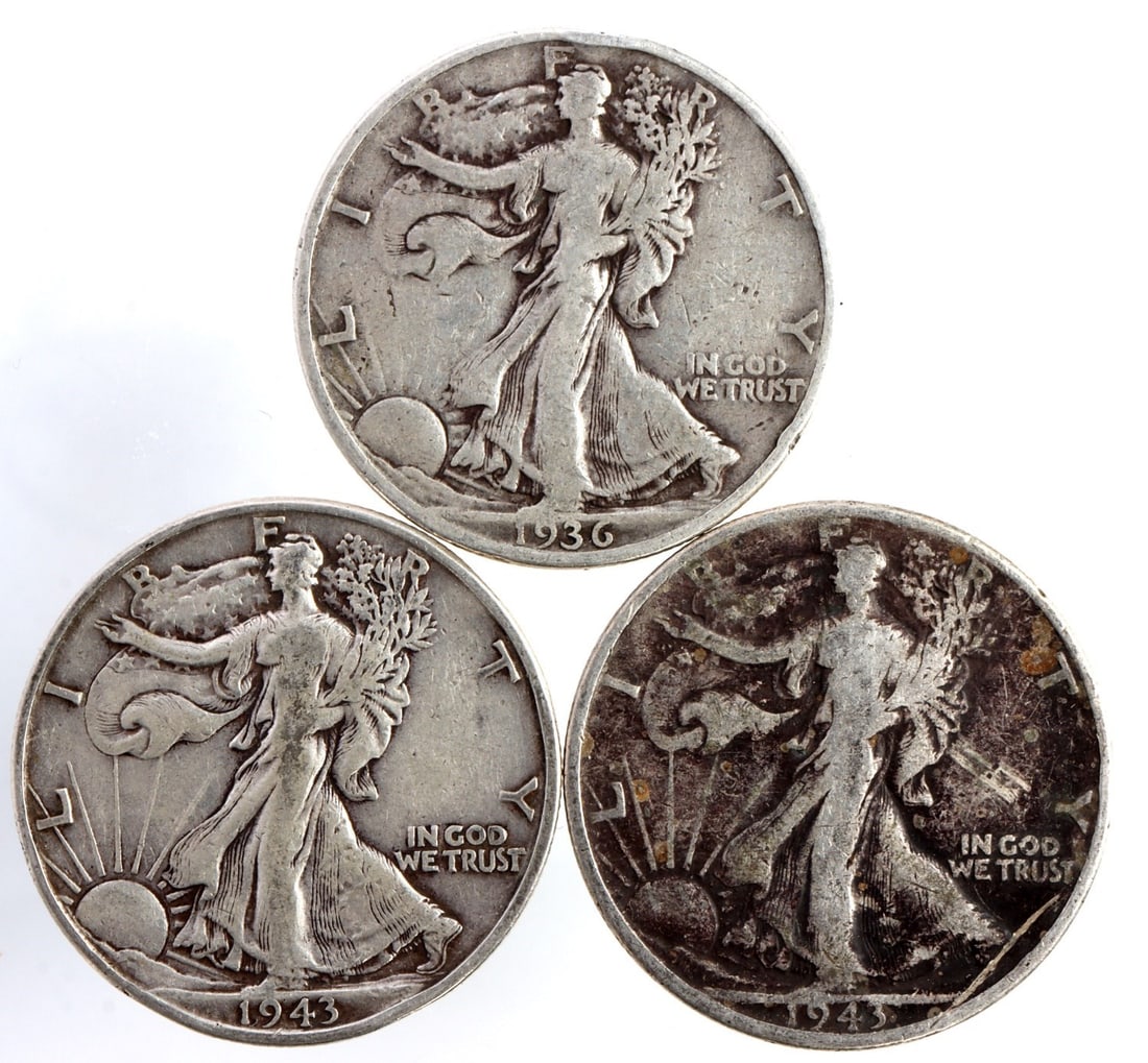 THREE 1936 &1943 WALKING LIBERTY HALF DOLLAR (1 of 2)