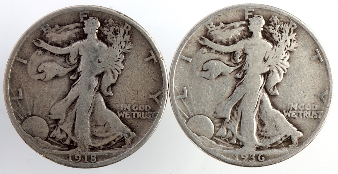 TWO 1918 & 1936 WALKING LIBERTY HALF DOLLAR (1 of 2)