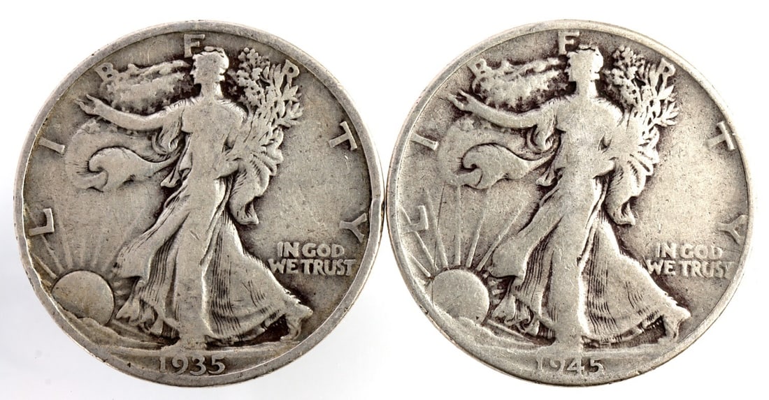 TWO 1935 & 1945 WALKING LIBERTY HALF DOLLAR (1 of 2)