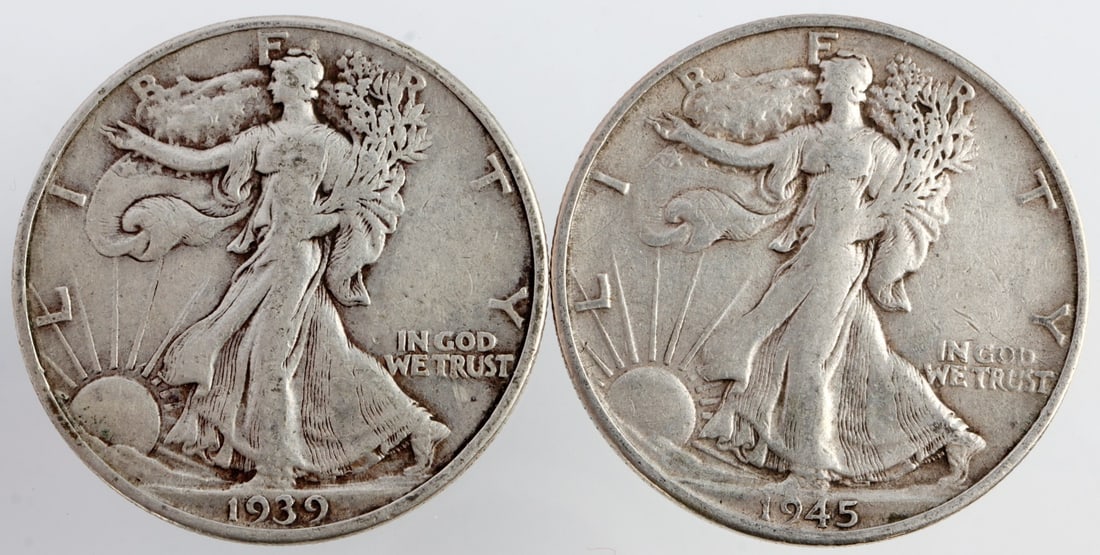 TWO 1939 & 1945 WALKING LIBERTY HALF DOLLAR (1 of 2)