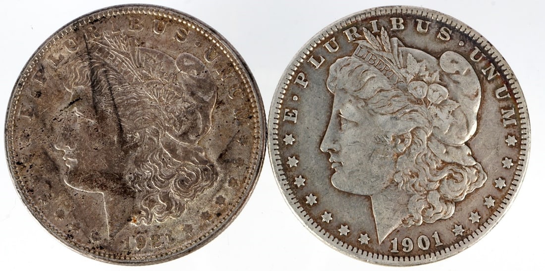 1901 & 1921 O MORGAN SILVER DOLLAR COINS (1 of 3)