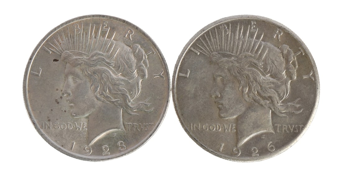 1923 1926 PEACE SILVER DOLLAR COINS: 90% purity. This lot reserved at melt. || Payment & Shipping: Accounts without purchase history must pay via Zelle, money order, cashier's check or wire transfer. Items will ship within 10 business da