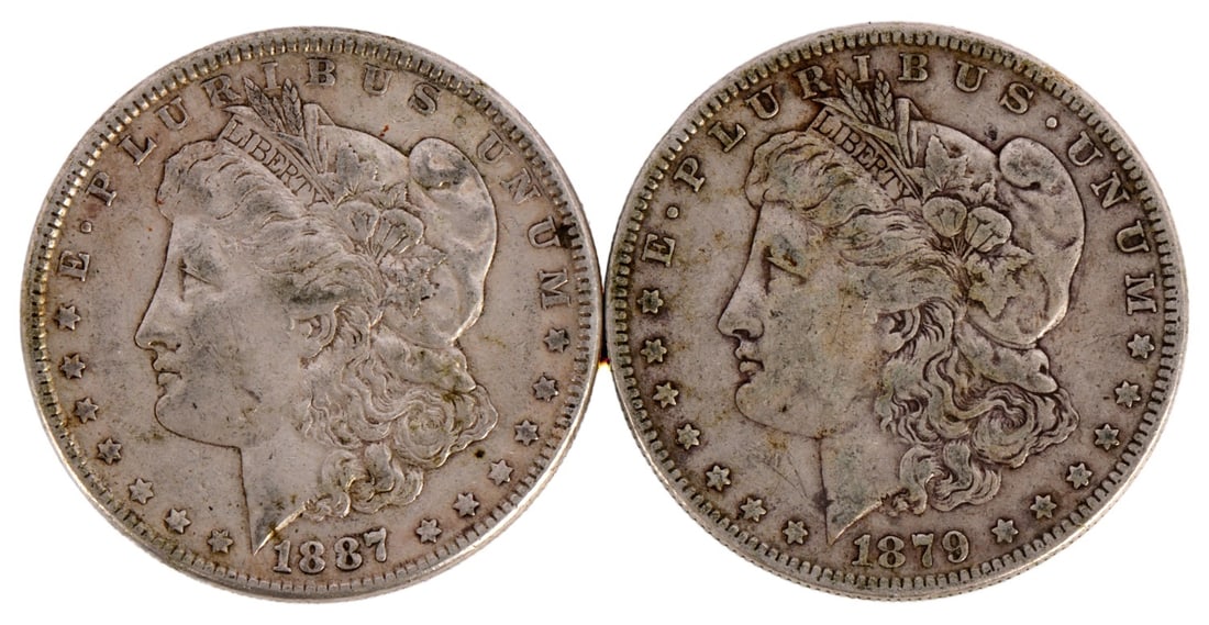 1879 AND 1887 US MORGAN SILVER DOLLAR COINS (1 of 3)