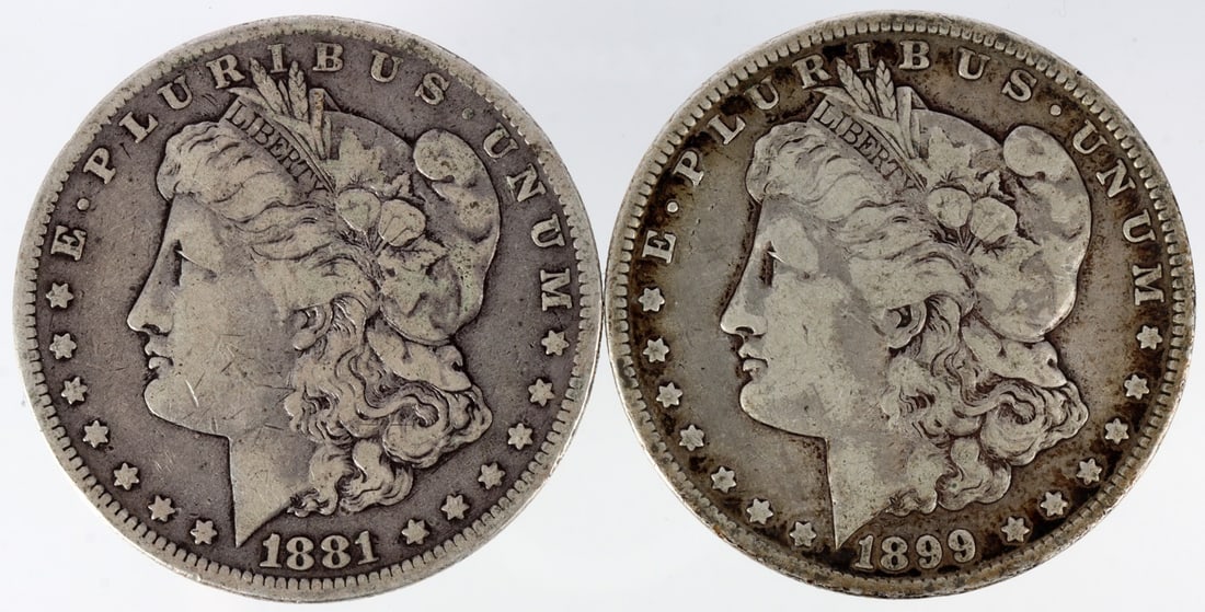 1881 O & 1899 O MORGAN SILVER DOLLAR COINS: 90% purity. This lot reserved at melt. || Payment & Shipping: Accounts without purchase history must pay via Zelle, money order, cashier's check or wire transfer. Items will ship within 10 business da