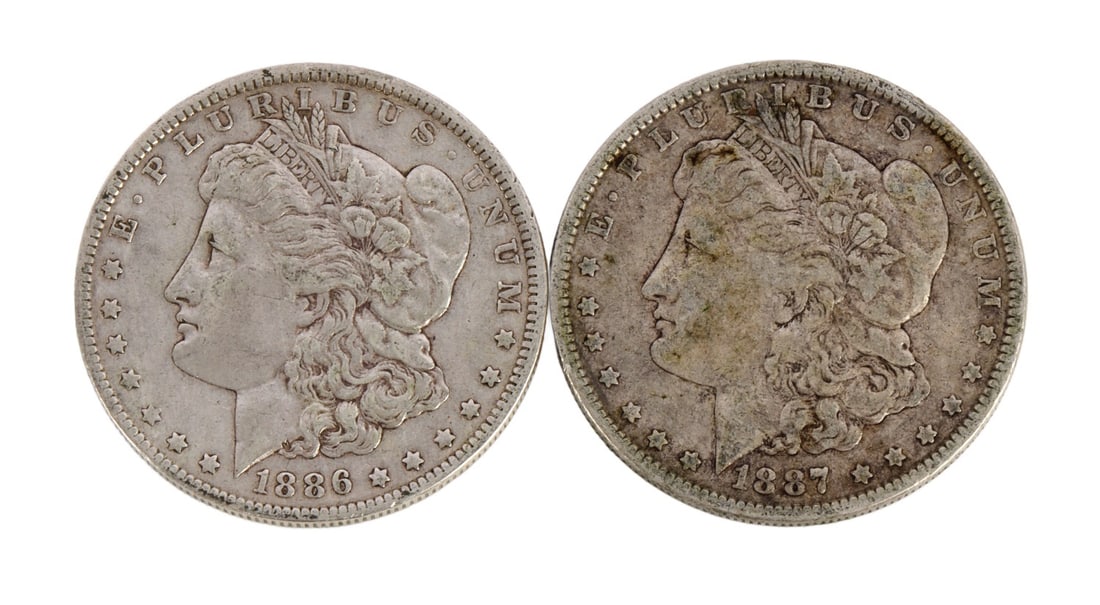 1886 AND 1887 US MORGAN SILVER DOLLAR COINS: 90% purity. This lot reserved at melt. || Payment & Shipping: Accounts without purchase history must pay via Zelle, money order, cashier's check or wire transfer. Items will ship within 10 business da
