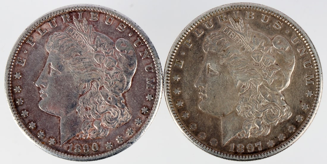 1890 S & 1897 MORGAN SILVER DOLLAR COINS (1 of 3)