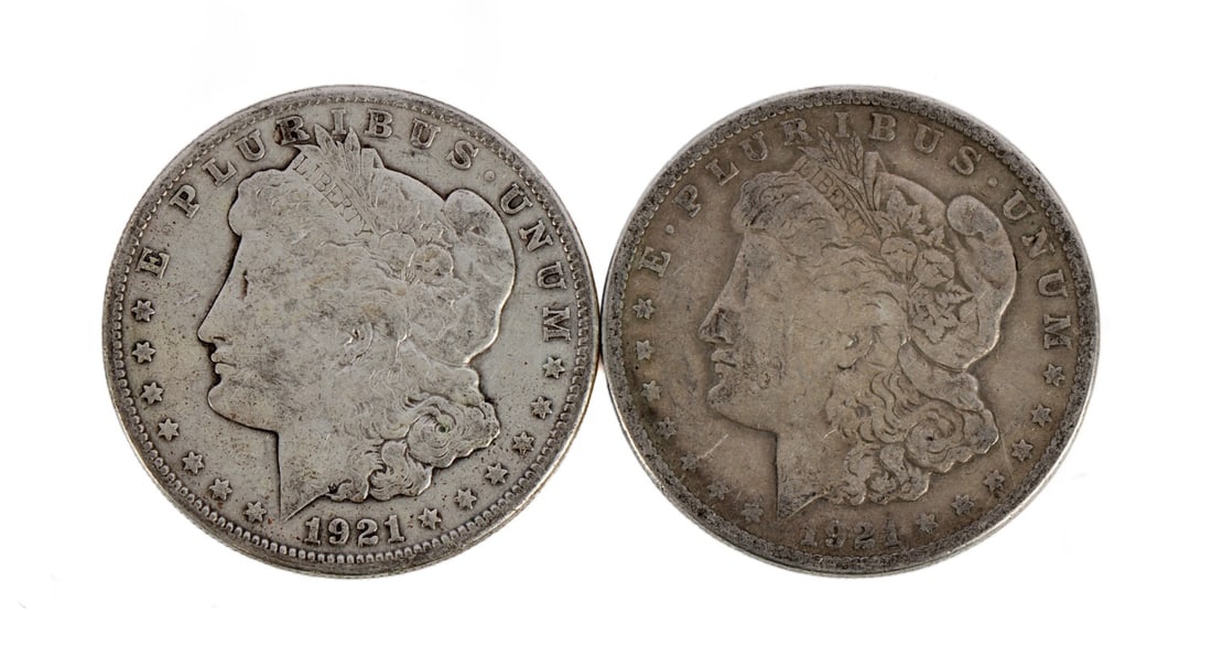 TWO 1921 US MORGAN SILVER DOLLAR COIN (1 of 3)