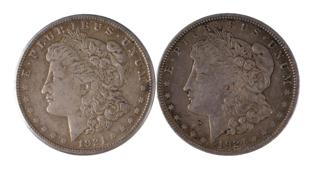 TWO 1921 US MORGAN SILVER DOLLAR COIN (1 of 2)