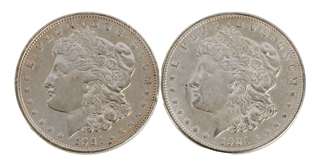 TWO 1921 US MORGAN SILVER DOLLAR COIN (1 of 3)