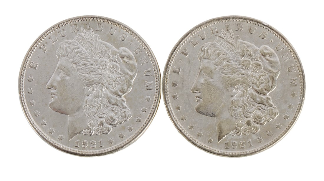 TWO 1921 US MORGAN SILVER DOLLAR COIN (1 of 3)