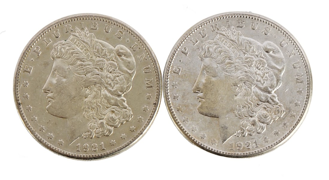 TWO 1921 US MORGAN SILVER DOLLAR COIN (1 of 3)