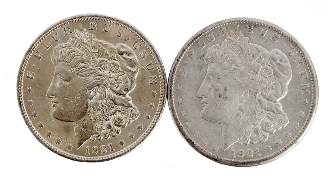 TWO 1921 US MORGAN SILVER DOLLAR COIN (1 of 3)