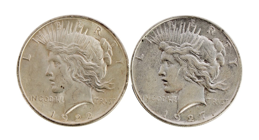 1922 1927 PEACE SILVER DOLLAR COINS (1 of 3)