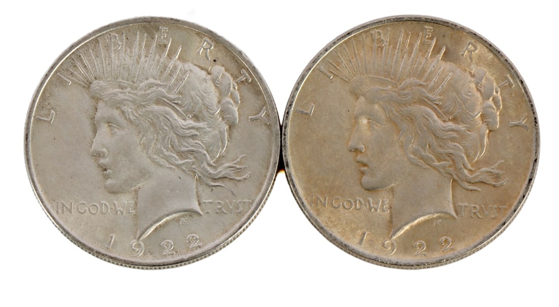 TWO 1922 US PEACE SILVER DOLLAR COIN (1 of 3)