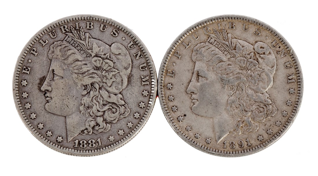 TWO MORGAN DOLLARS .900 SILVER (1 of 3)