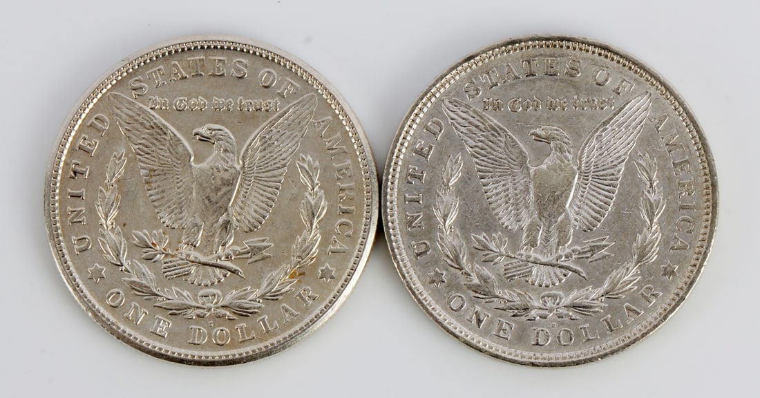 TWO US MORGAN DOLLARS 90% SILVER 1921 - 2