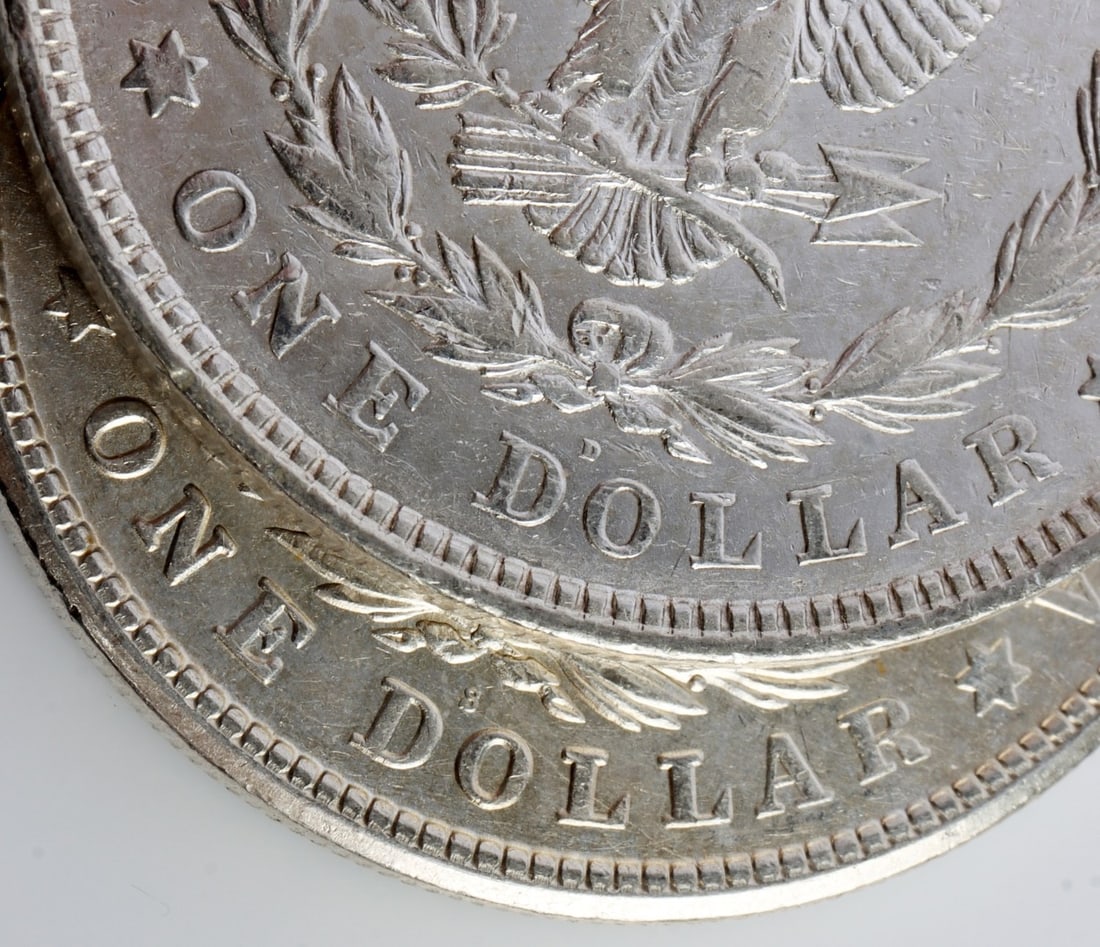 TWO US MORGAN DOLLARS 90% SILVER 1921 - 3