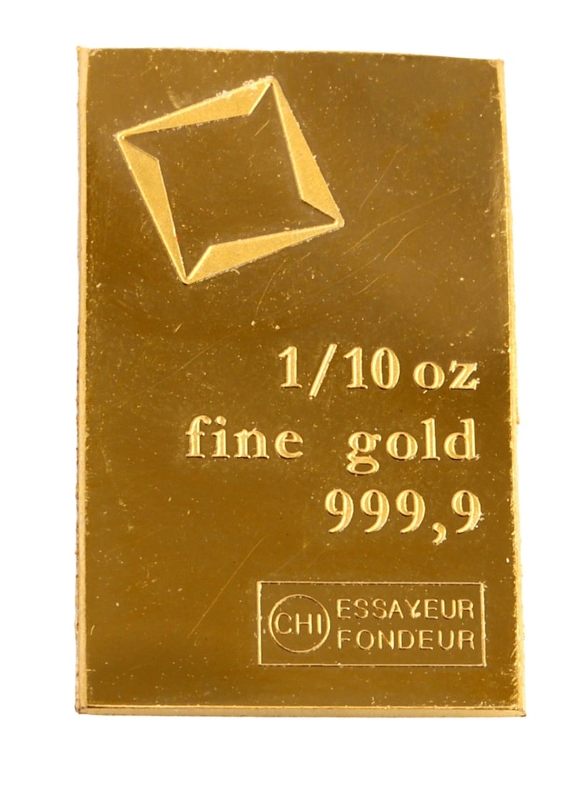1/10 TROY OUNCE VALCAMBI SUISSE GOLD BAR: Guaranteed. This lot has a reserve.