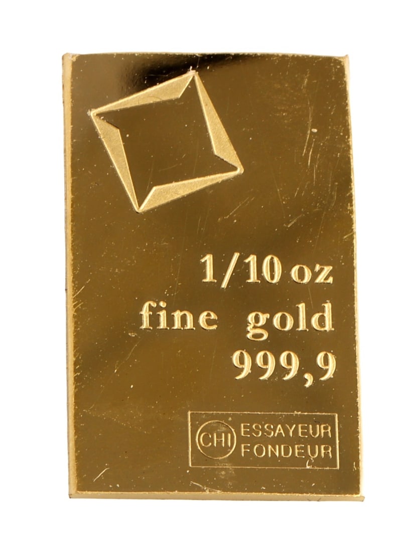 1/10 TROY OUNCE VALCAMBI SUISSE GOLD BAR: Guaranteed. This lot has a reserve.