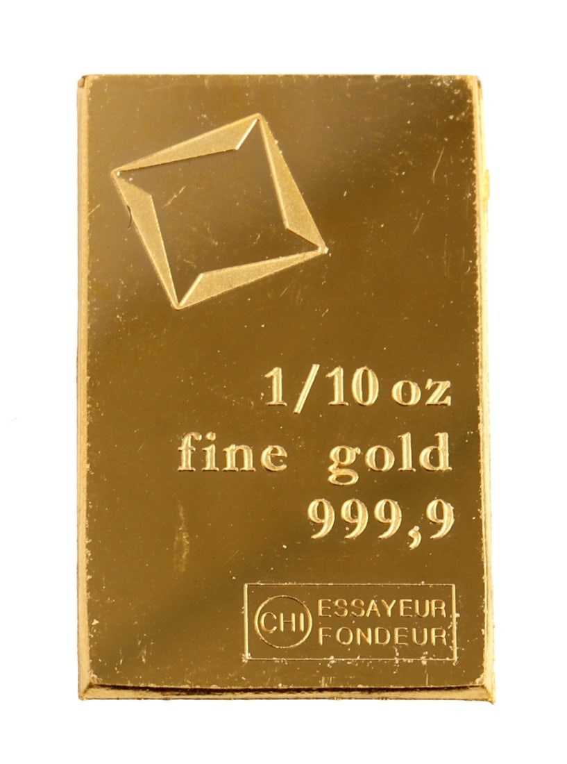 1/10 TROY OUNCE VALCAMBI SUISSE GOLD BAR: Guaranteed. This lot has a reserve.