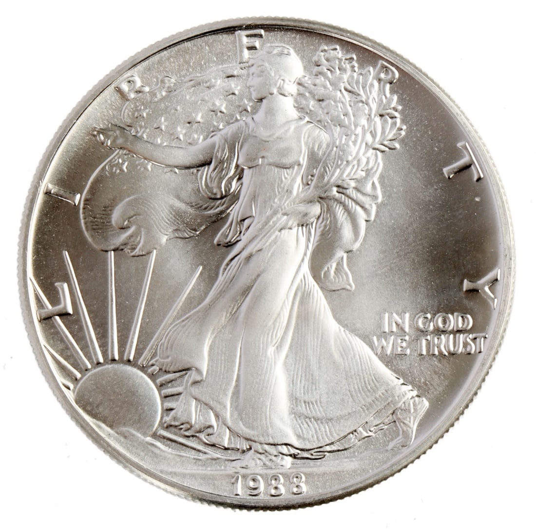 ONE 1 OZT .999 FINE SILVER EAGLE 1988 (1 of 2)