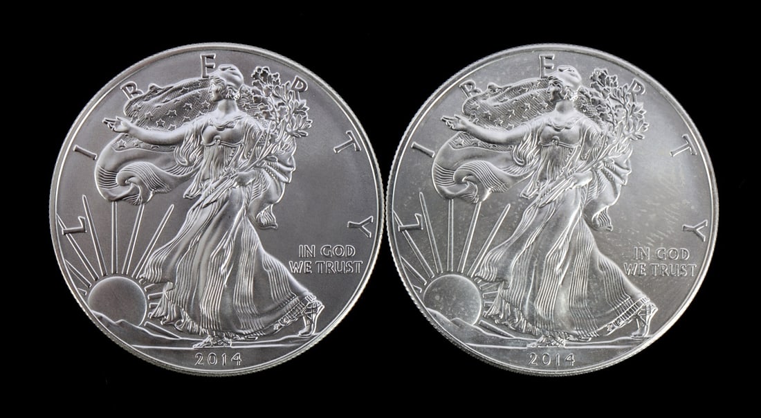 2 ONE TROY OUNCE .999 SILVER EAGLE 2014 (1 of 2)