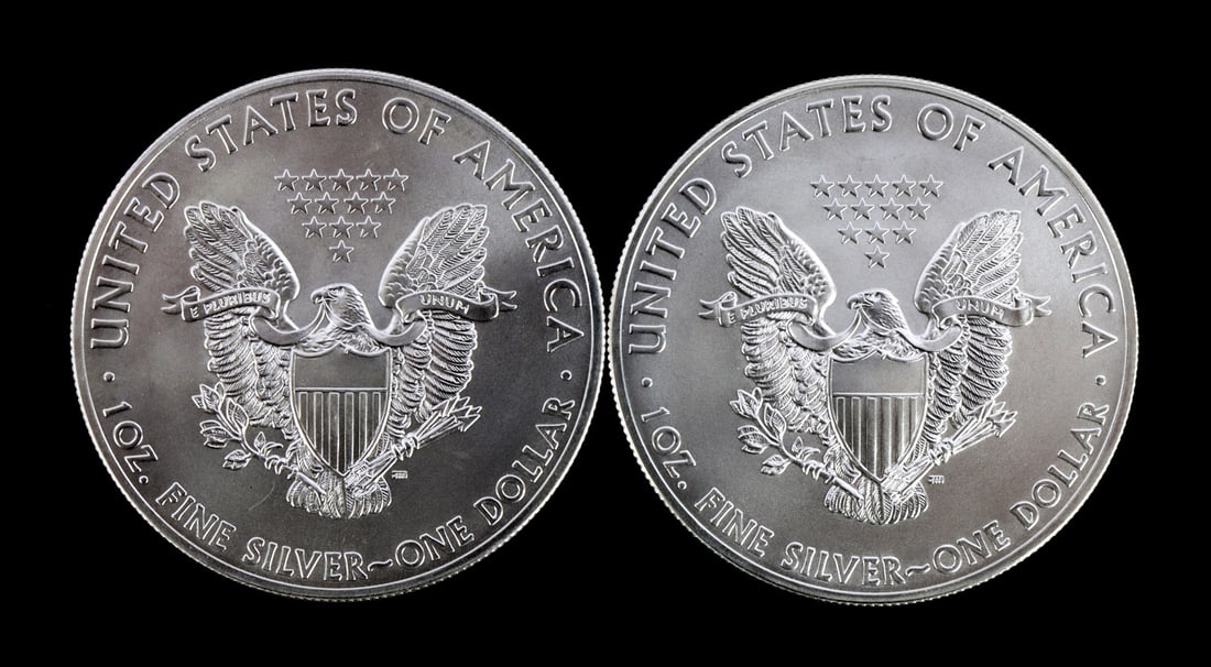 2 ONE TROY OUNCE .999 SILVER EAGLE 2014 - 2