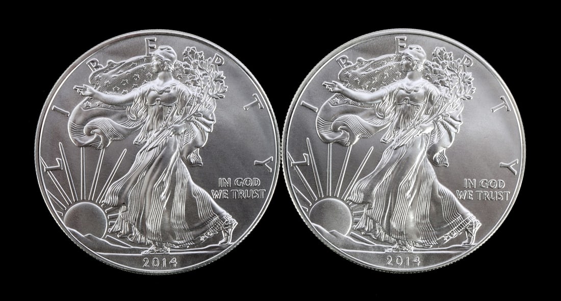 2 ONE TROY OUNCE .999 SILVER EAGLE 2014 (1 of 2)