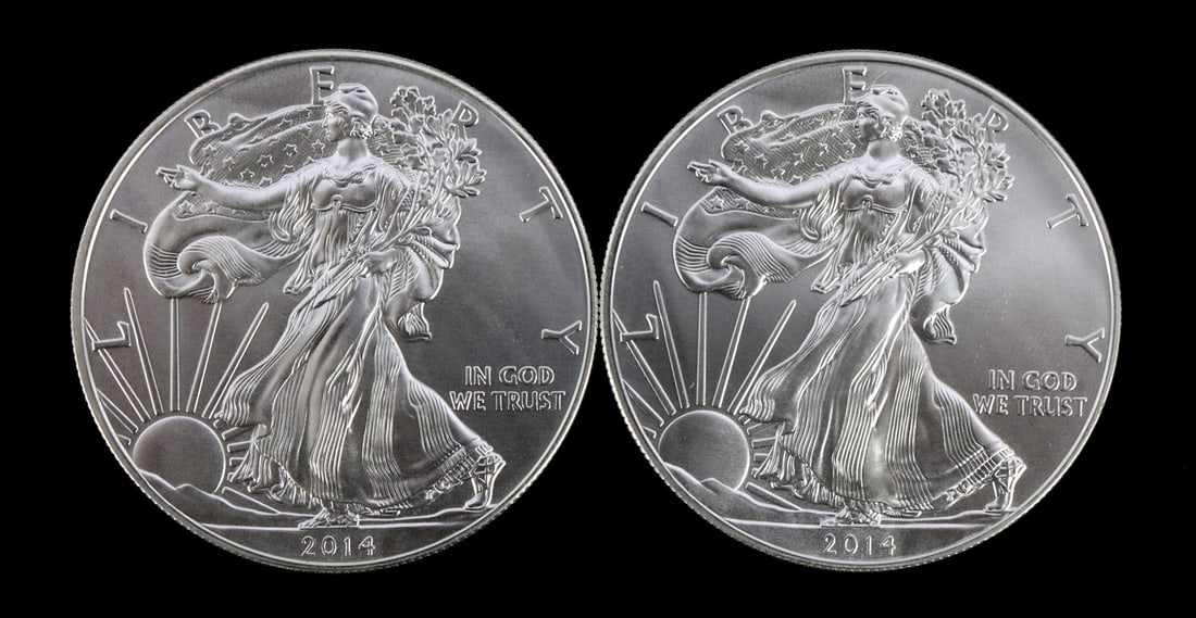 2 ONE TROY OUNCE .999 SILVER EAGLE 2014 (1 of 2)